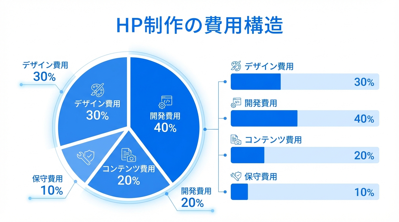 HP制作の費用構造 デザイン費用 開発費用 コンテンツ費用 保守費用