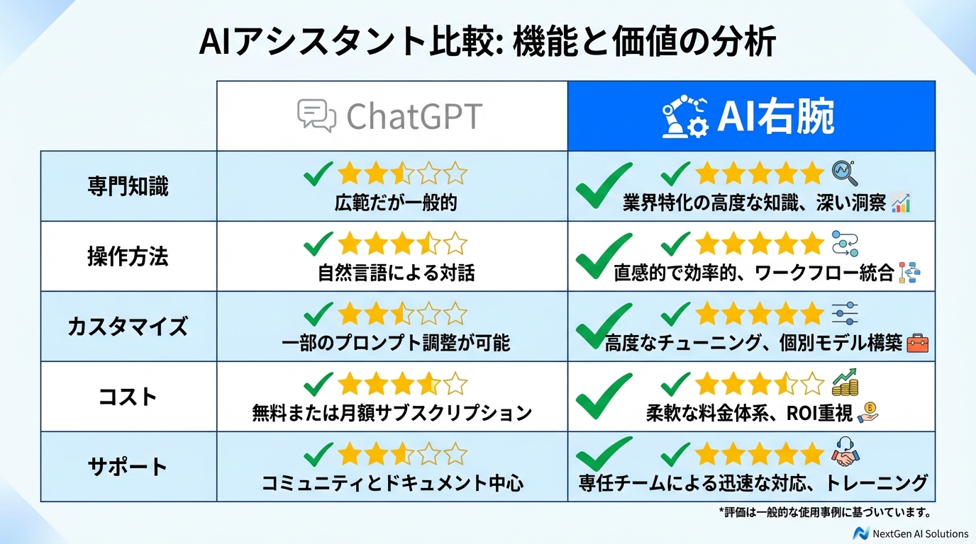 12ヶ月コスト比較：ChatGPT vs AI右腕