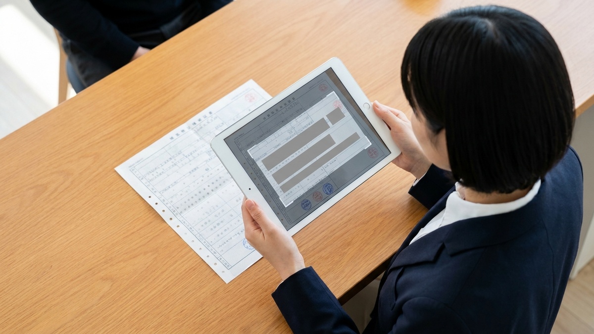 車検証を iPad で撮影して Car-CRM に自動登録する日本人女性スタッフ - 入力時間を 90% 短縮する OCR 機能